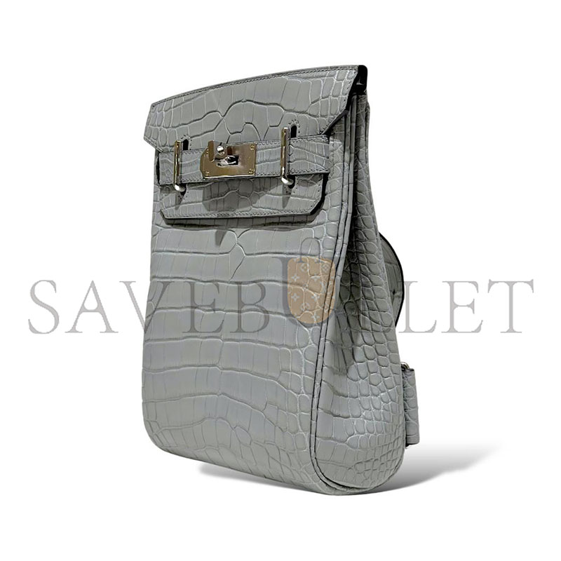 H**mes MASTER HAC A DOS PM BACKPACK IN GRIS CIMENT ALLIGATOR (26*17*8cm)
